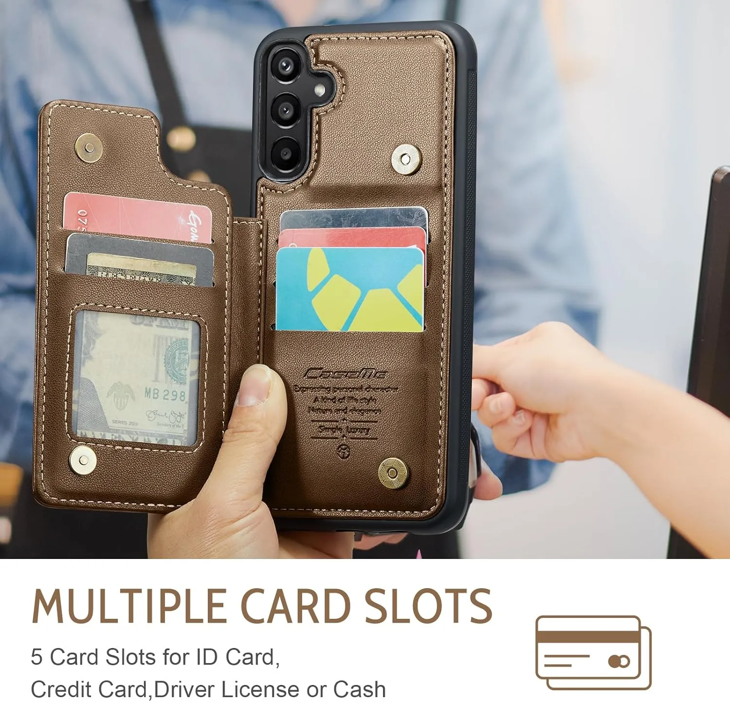 for Galaxy A15 5G Phone Case Wallet, Built-in Credit Card Holder (5 Cards), Pu Leather Magnetic Flip Flop with RFID for Men Women, Rugged Durable Kickstand Shockproof Case for Galaxy A15 5G (Brown)