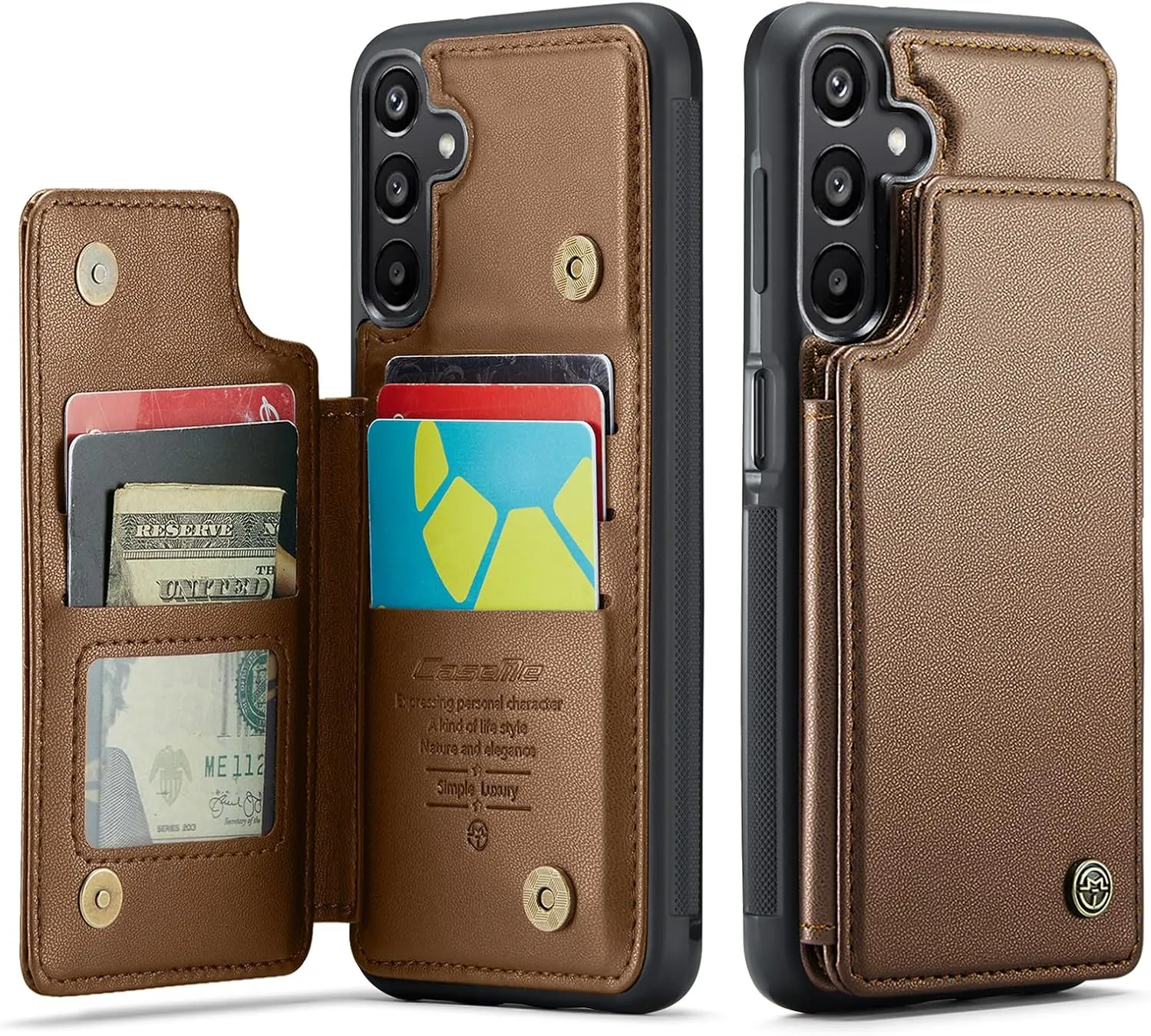 for Galaxy A15 5G Phone Case Wallet, Built-in Credit Card Holder (5 Cards), Pu Leather Magnetic Flip Flop with RFID for Men Women, Rugged Durable Kickstand Shockproof Case for Galaxy A15 5G (Brown)