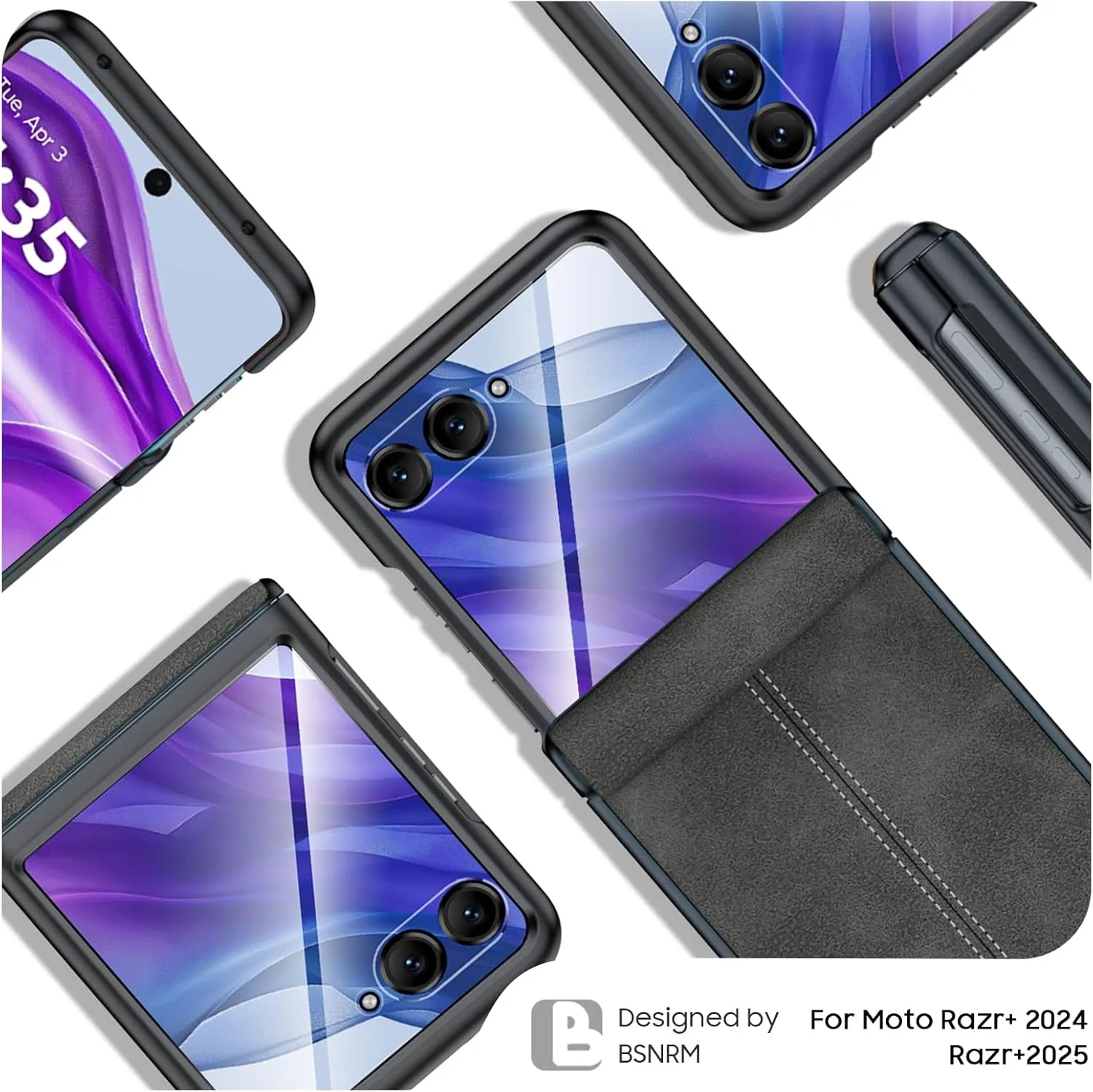 for Motorola razr  Plus 2024 Case/Razr  Plus 2025 Case Built-in Screen Protector& Hinge Protection & Ultra Thin PU Leather Matte PC Shockproof Phone Case for Moto Razr  2024/2025 (Black Gray)