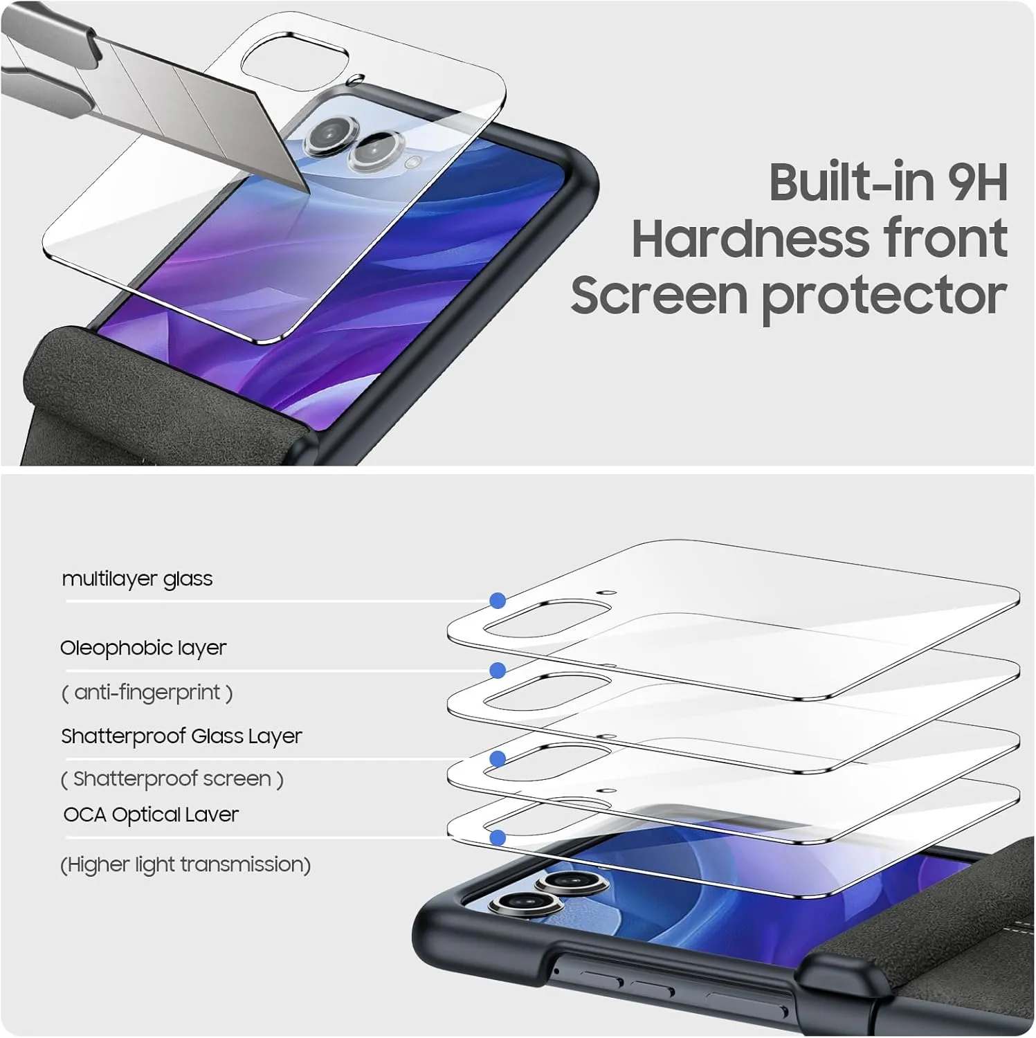 for Motorola razr  Plus 2024 Case/Razr  Plus 2025 Case Built-in Screen Protector& Hinge Protection & Ultra Thin PU Leather Matte PC Shockproof Phone Case for Moto Razr  2024/2025 (Black Gray)