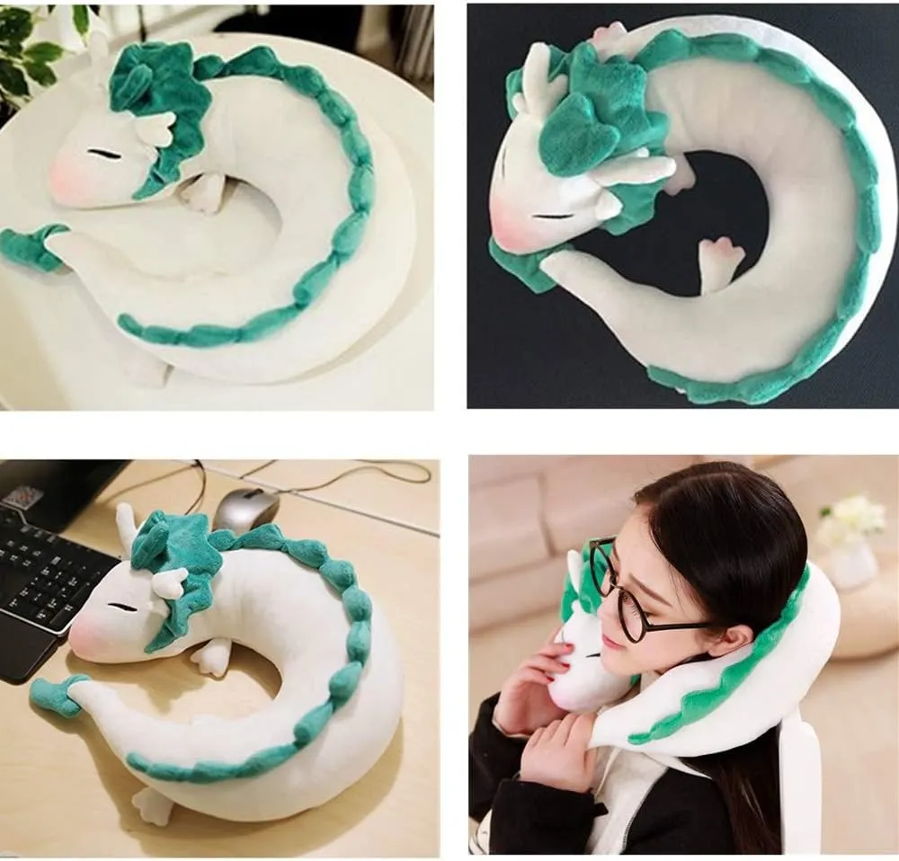 ForBEST Dragon U-Shape Pillow Plush Doll Toy Neck Pillow Anime Cute Soft Little White Dragon Best Gift for Kids (Light Green)