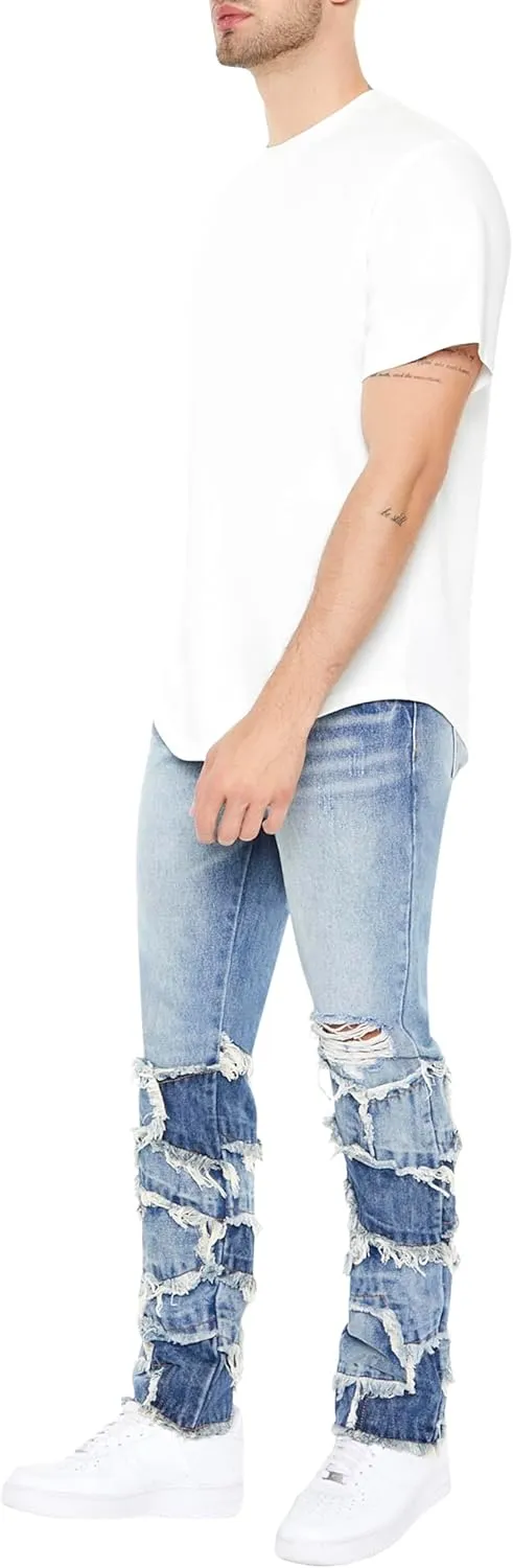 Forever 21 Men's Frayed Patchwork Slim-fit Jeans