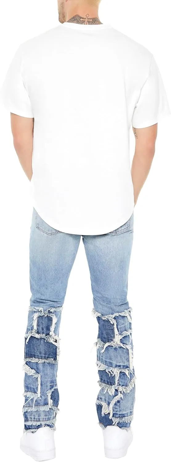 Forever 21 Men's Frayed Patchwork Slim-fit Jeans
