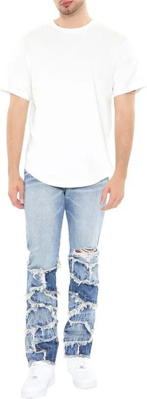 Forever 21 Men's Frayed Patchwork Slim-fit Jeans