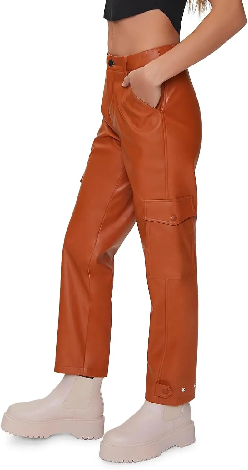 Forever 21 Women's Faux Leather Cargo Ankle Pants