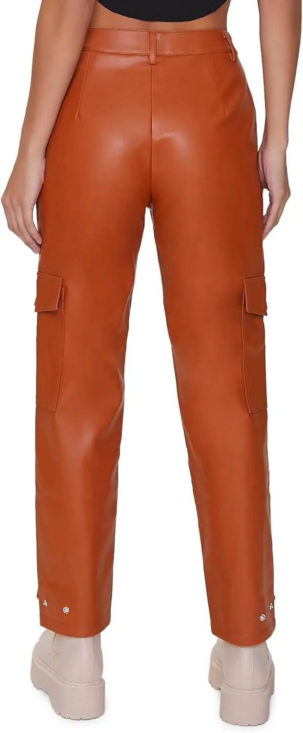 Forever 21 Women's Faux Leather Cargo Ankle Pants