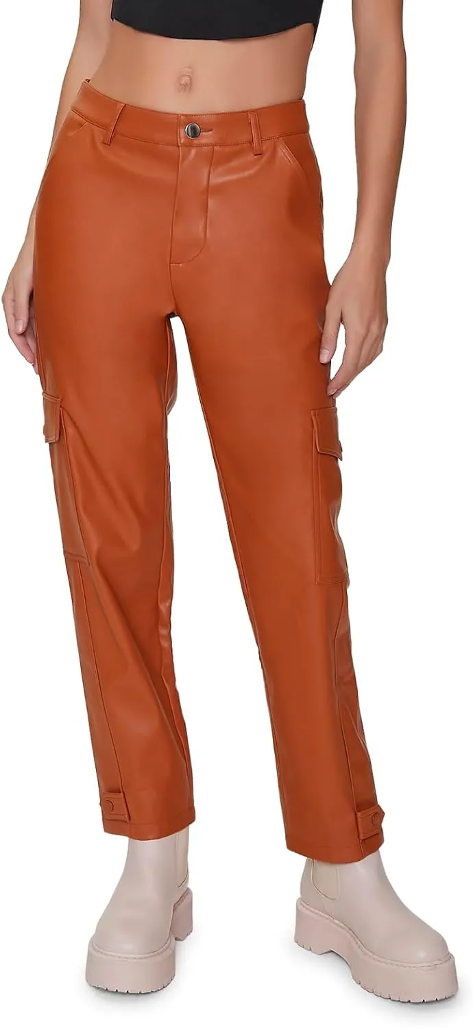 Forever 21 Women's Faux Leather Cargo Ankle Pants