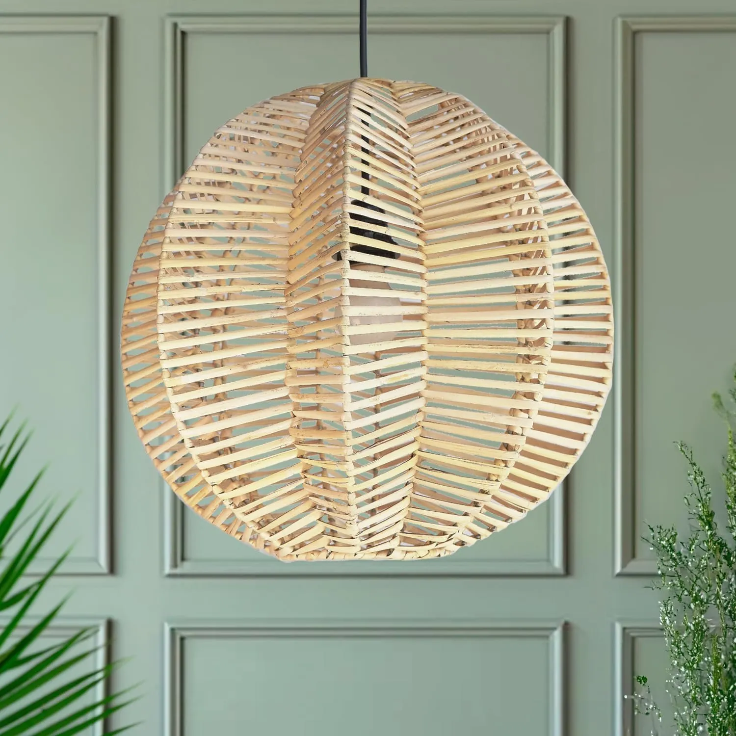 FOREVER BAMBOO Indonesian Hand-Woven Natural Rattan Chandelier Pendant Light Fixture Zig-Zag Shape for Kitchen Island, Living Room, Dining Room, 18 in H x 12 in W