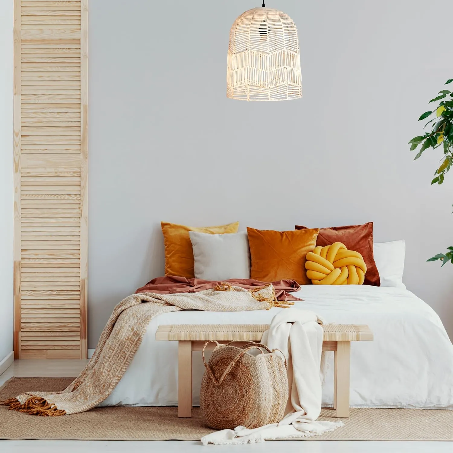 FOREVER BAMBOO Indonesian Natural Rattan Pendant Light Shade Handcrafted Wicker Light Fixtures Luxurious Basket Woven Lampshade Chandelier Interior Decor, Bell Shape 14 in H x 12 in W