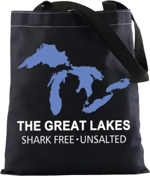 FOTAP Michigan Trip Gift Tote Bag Travel Journal Sharks Lover Eco Tote (Great Lakes blk)