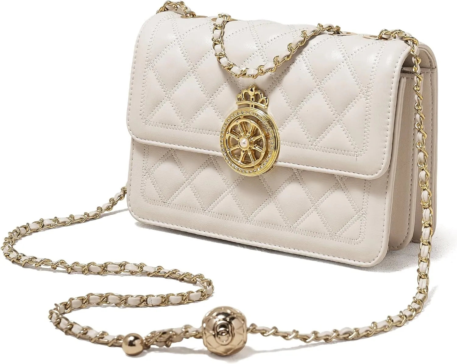 FOXLOVER Small Quilted Crossbody Bags for Women Faux Leather Chain Trendy Purses Adjustable Shoulder Strap Magnetic Closure