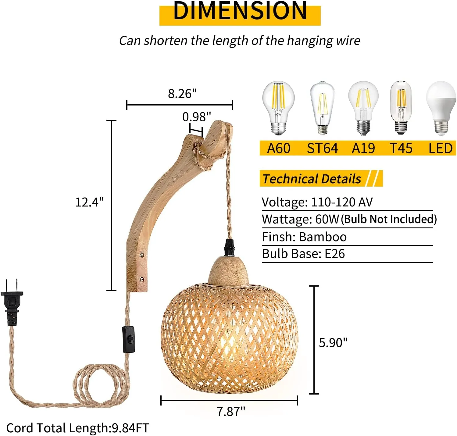 Frideko Bamboo Lantern Plug in Wall Sconces Wicker Wall Lamp with Plug in Cord Hand Woven Rattan Wall Light Farmhouse Rustic Wall Sconces Boho Sconces Wall Lighting for Living Room Bedroom