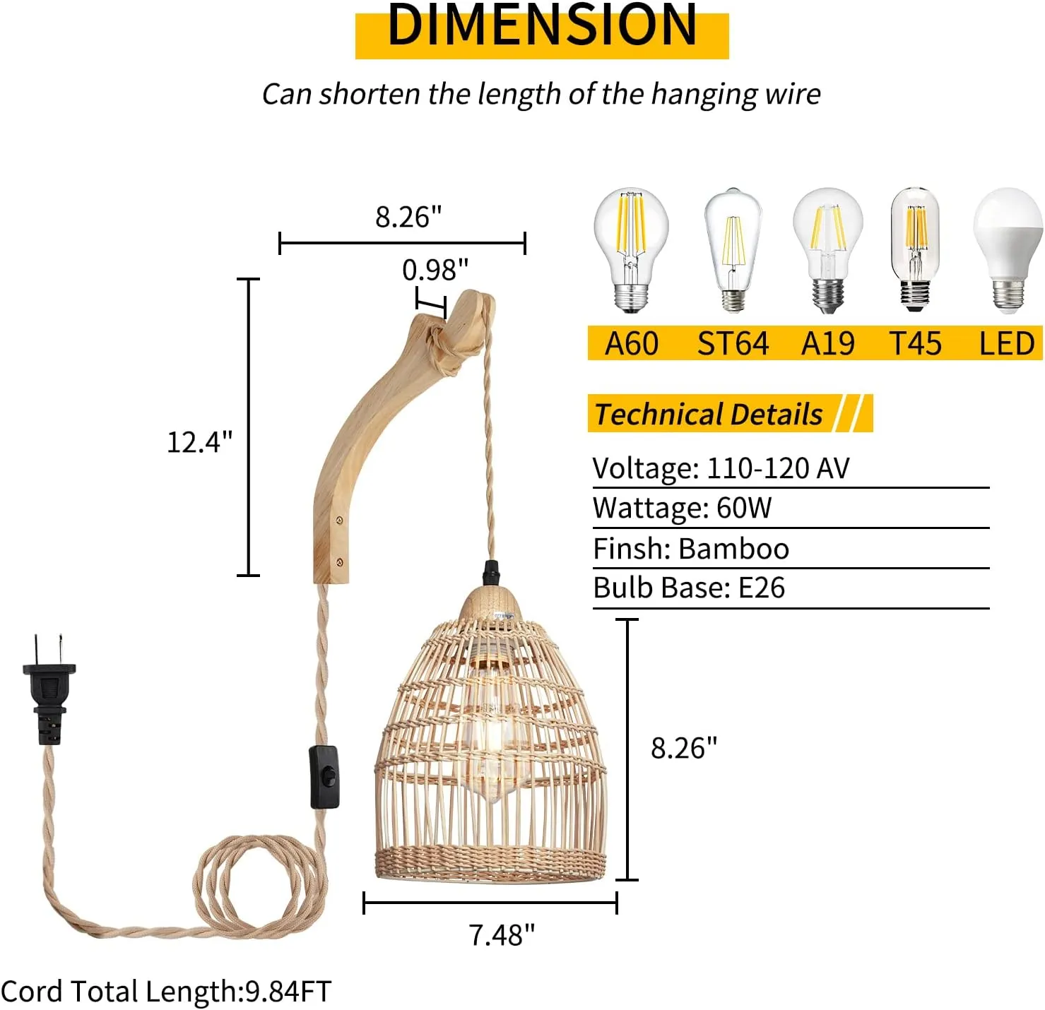 Frideko Rattan Plug in Wall Sconces Wicker Wall Lamp with Plug in Cord Hand Woven Rattan Wall Light Farmhouse Wall Sconce Wall Mounted Light Boho Sconces Wall Lighting for Living Room Bedroom