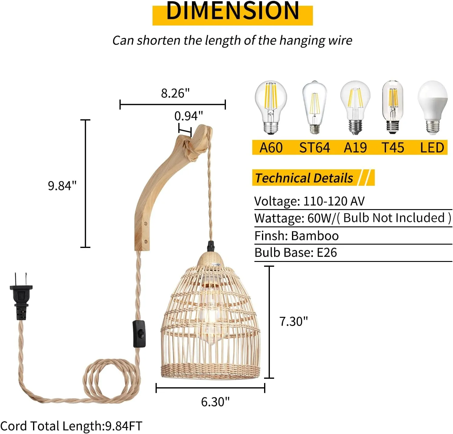 Frideko Wicker Wall Sconces Set of Two Plug in, Rattan Wall Lamp with Plug in Cord, Farmhouse Wall Light Fixtures with 9.84FT On/Off Switch Cord, Boho Sconces Wall Lighting for Bedroom Living Room