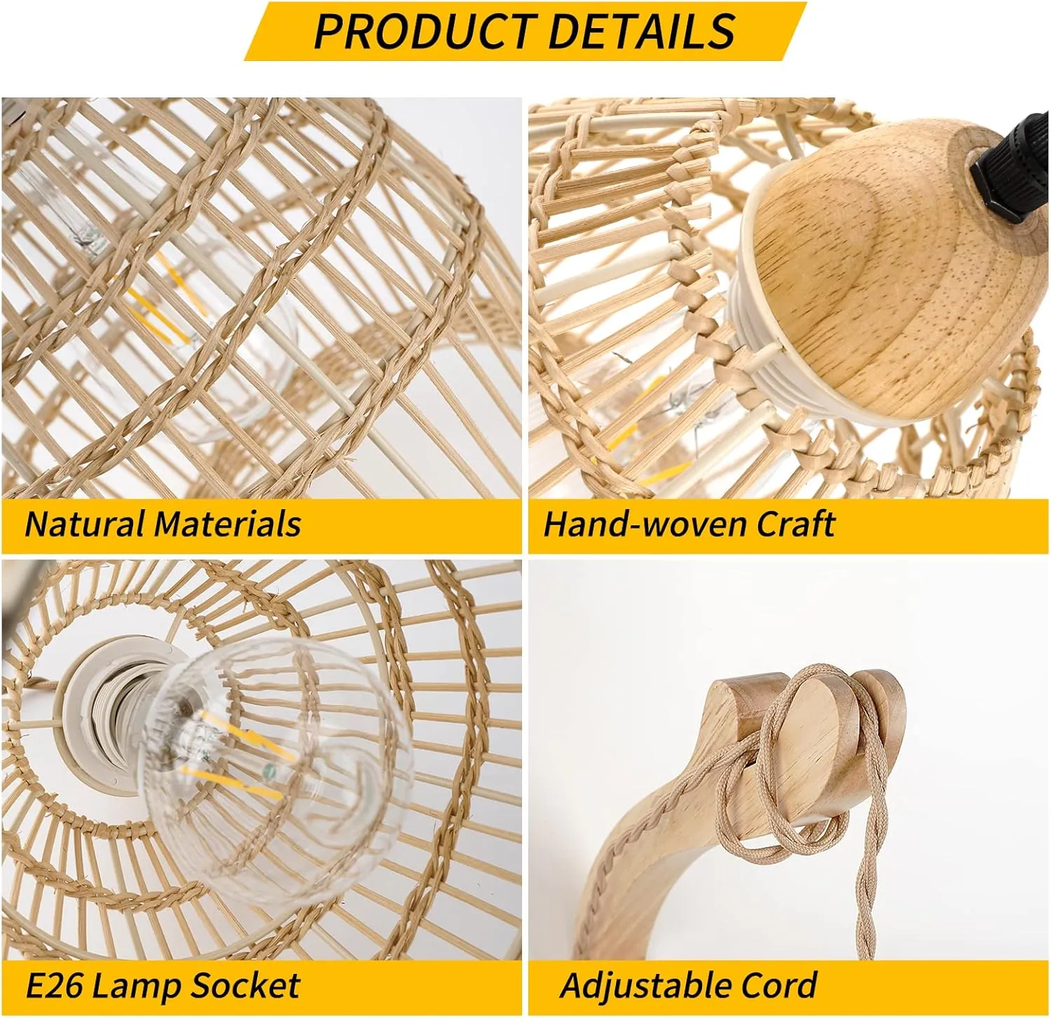 Frideko Wicker Wall Sconces Set of Two Plug in, Rattan Wall Lamp with Plug in Cord, Farmhouse Wall Light Fixtures with 9.84FT On/Off Switch Cord, Boho Sconces Wall Lighting for Bedroom Living Room