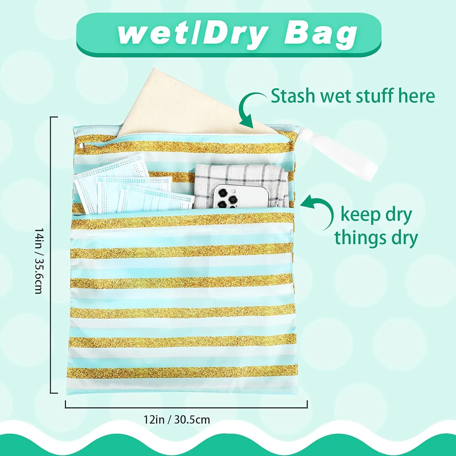 Frienda 4 Pieces Wet Dry Bag for Baby Waterproof Reusable Washable Diaper Bag Sealed with Handle for Travel, Beach, Swimsuit, Diapers, Dirty Gym Clothes and Toiletries (Tropical)
