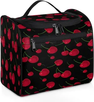 Fruit Cherry Printing Makeup Bags Portable Cosmetic Bags Durable Waterproof with Hanging Hook Large Capacity Travel Makeup Bag for Travel Accessories Toiletries