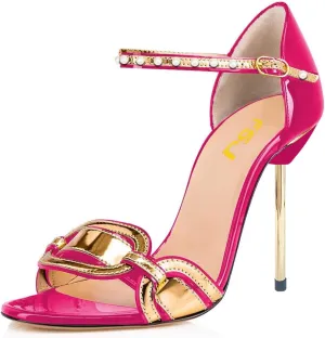 FSJ Women Chic Stiletto High Heel Sandal Open Toe Ankle Strap Buckled Colorful Wedding Dress Pump Size 4-15 US
