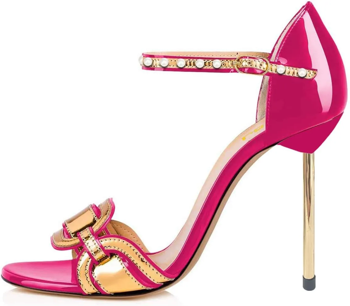 FSJ Women Chic Stiletto High Heel Sandal Open Toe Ankle Strap Buckled Colorful Wedding Dress Pump Size 4-15 US