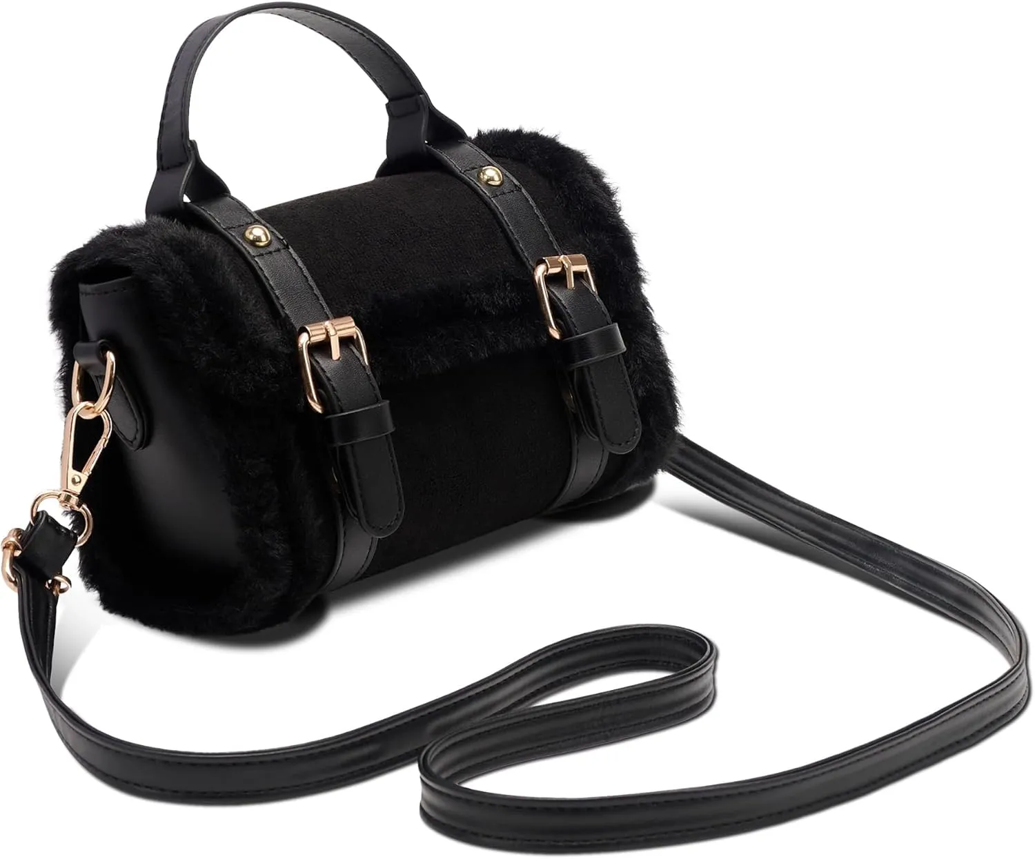 Fur Purse,Vintage-Revival Small Crossbody Bag,Top Handle Leather Handbag for Women