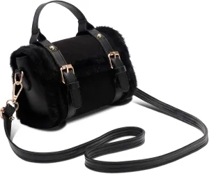 Fur Purse,Vintage-Revival Small Crossbody Bag,Top Handle Leather Handbag for Women