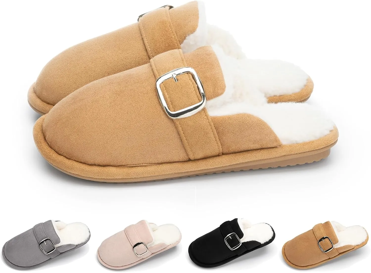 Fuzzy Slippers for Women with Memory Foam Warm Winter Suede House Slippers Shoes Indoor Outdoor Gifts For Women Faux Fur Anti-Skid