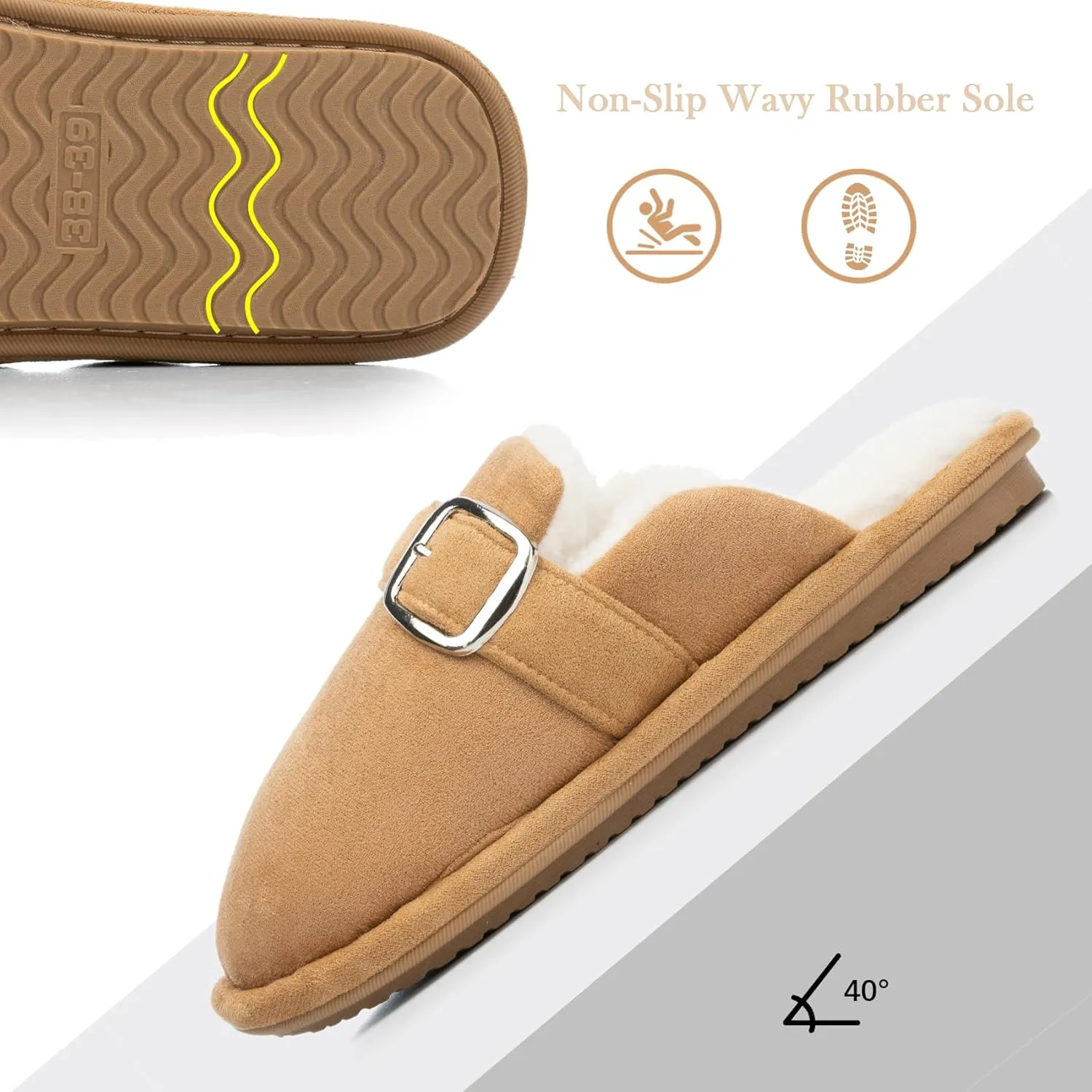 Fuzzy Slippers for Women with Memory Foam Warm Winter Suede House Slippers Shoes Indoor Outdoor Gifts For Women Faux Fur Anti-Skid