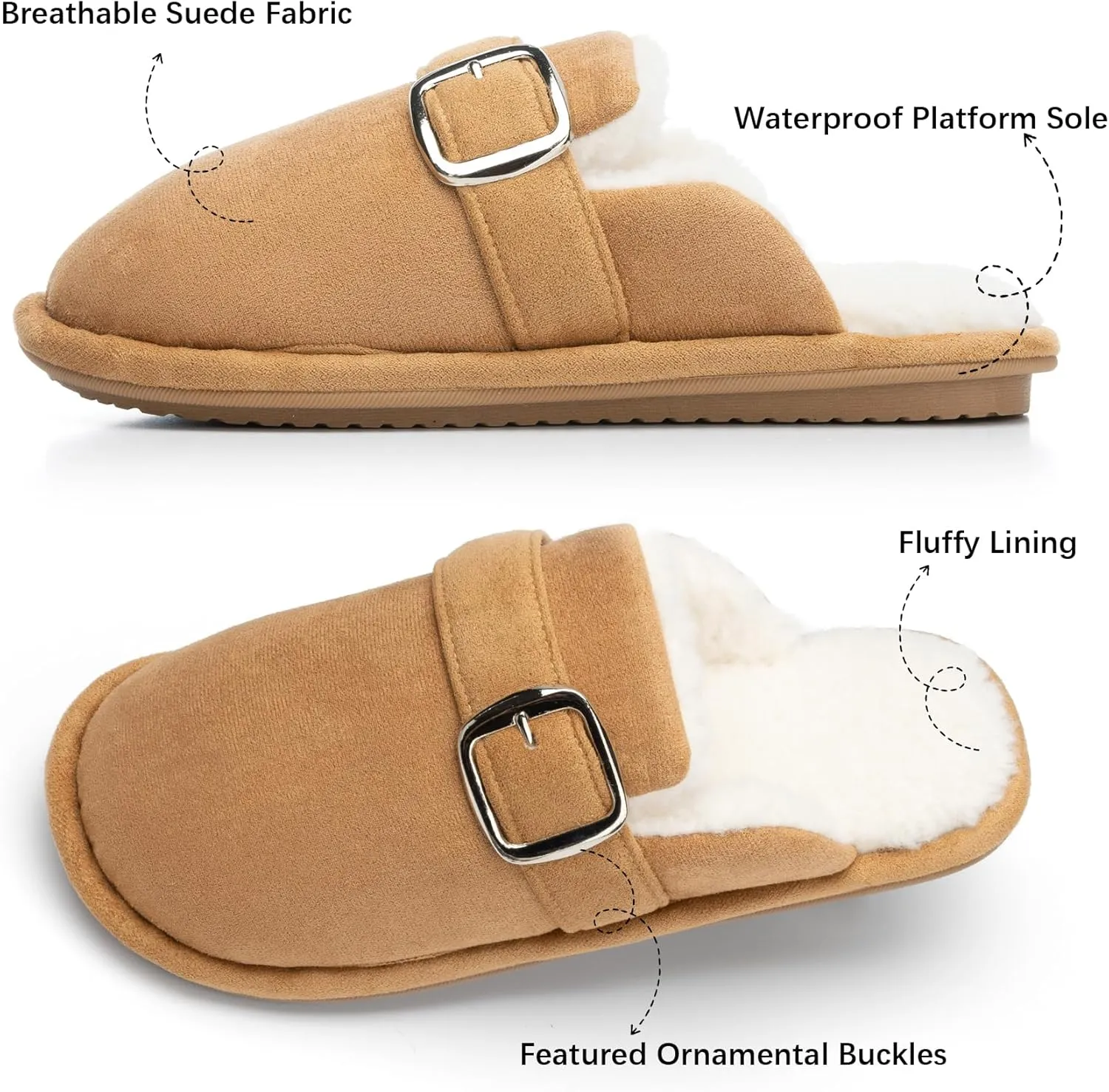 Fuzzy Slippers for Women with Memory Foam Warm Winter Suede House Slippers Shoes Indoor Outdoor Gifts For Women Faux Fur Anti-Skid