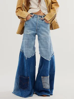 FZ Plus Size Women's Patchwork Wide Leg Streetwear Loose Vintage Denim Pants