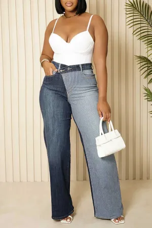 FZ Women's Plus Size Daily Asymmetrical Patchwork Denim Pants