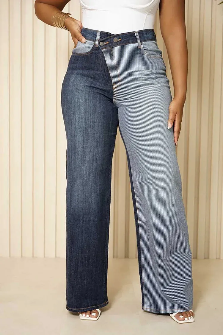 FZ Women's Plus Size Daily Asymmetrical Patchwork Denim Pants