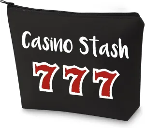 G2TUP Casino Gambling Makeup Bag Casino Stash Accessory Pouch Lucky Sevens Zipper Bag for Gambler (Casino Stash Black makeup bag)