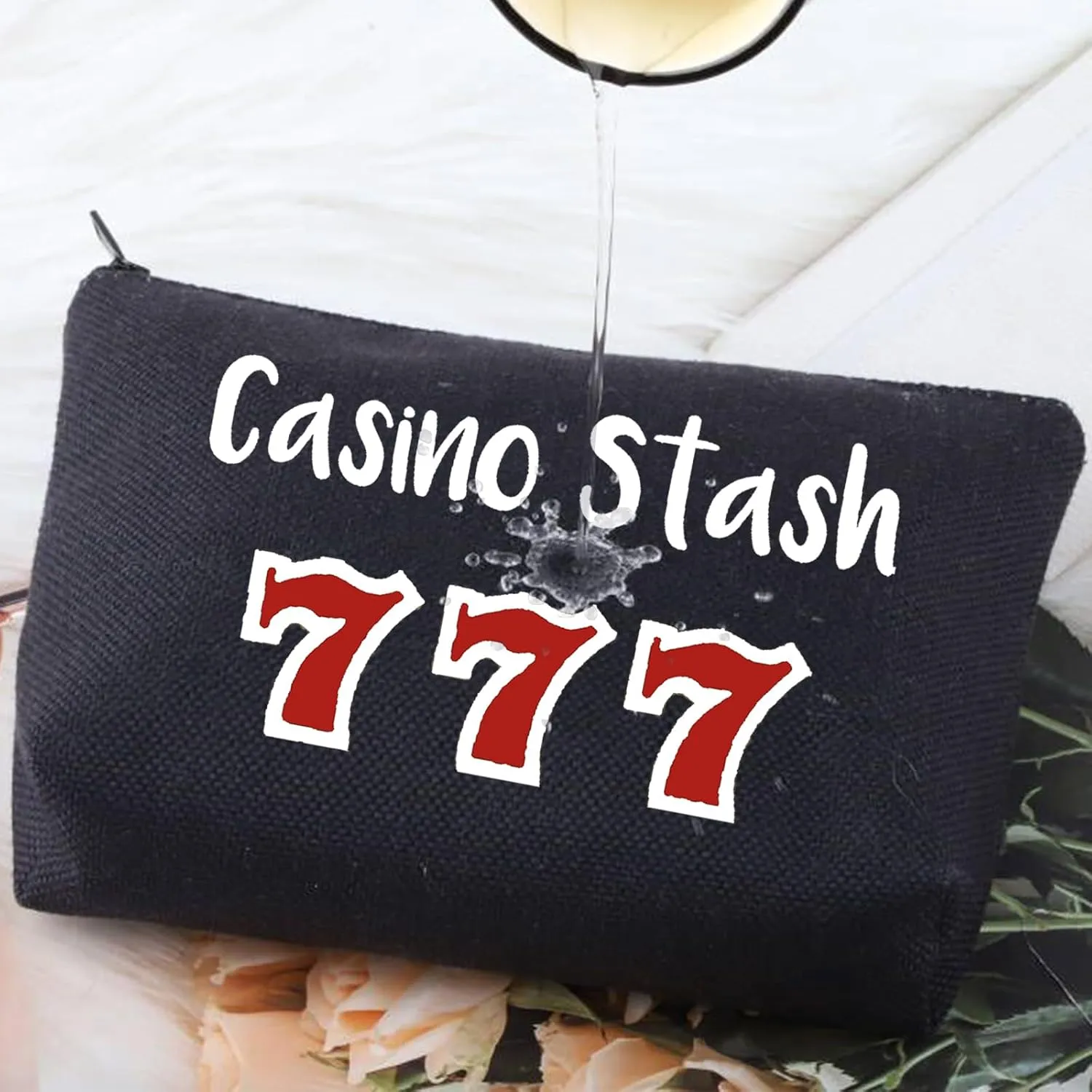 G2TUP Casino Gambling Makeup Bag Casino Stash Accessory Pouch Lucky Sevens Zipper Bag for Gambler (Casino Stash Black makeup bag)