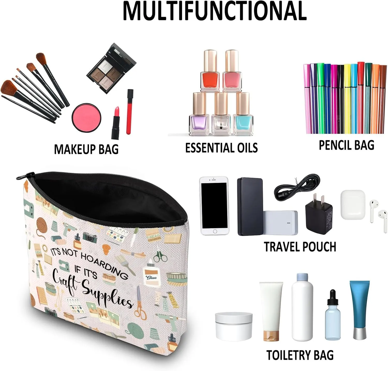 G2TUP Crafter Gift It's Not Hoarding If It's Craft Supplies Makeup Bag Crafting Lover Cosmetic Bag Sewing Lover Gift (Craft Supplies MB)