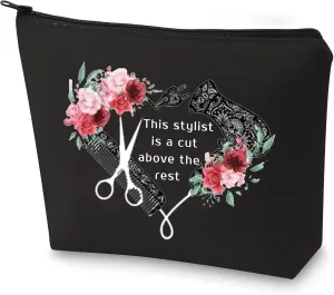 G2TUP Hairdresser Cosmetologist Gift for Hair Stylist Women Cosmetic Bag Barber Floral Pouch This Stylist is a Cut Above the Rest (Hair Stylist makeup bag-black)