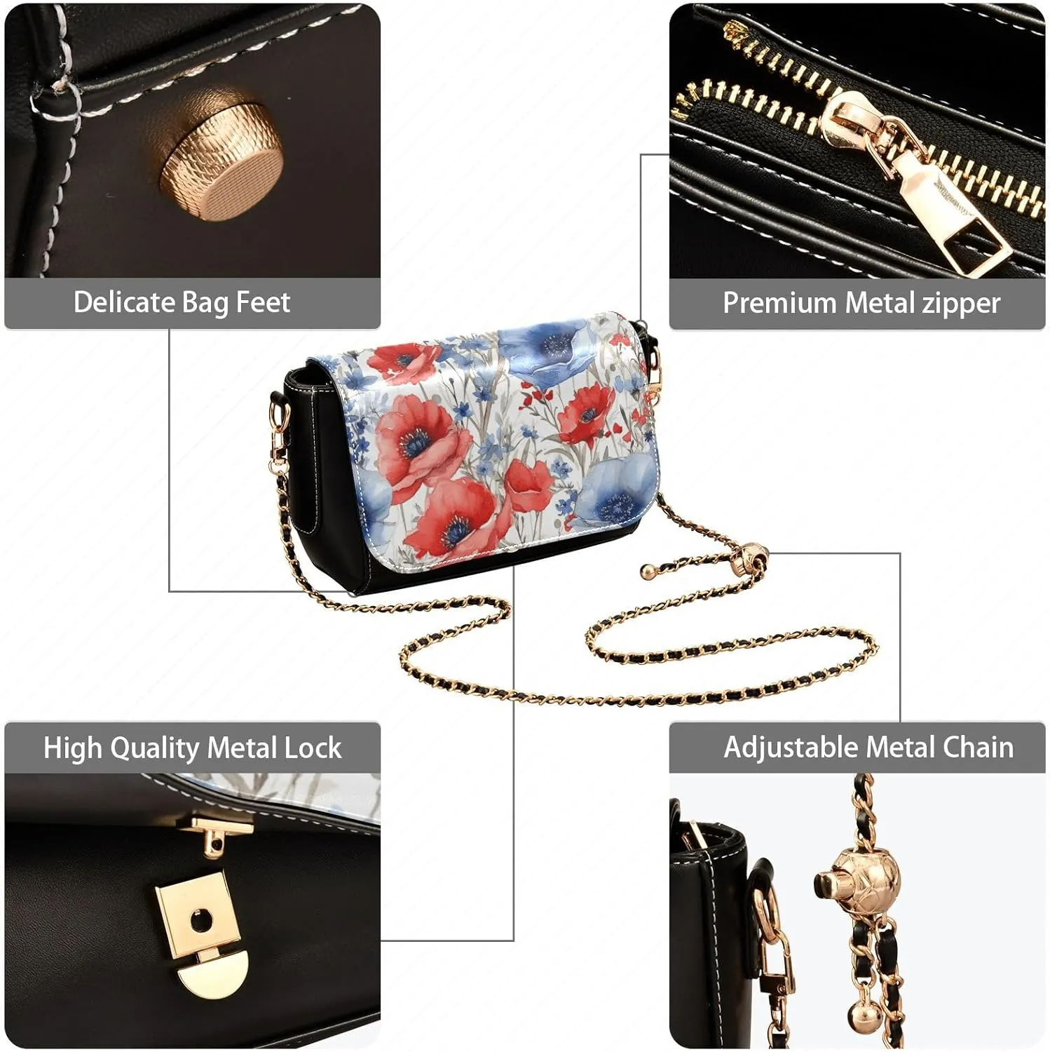 GAIGEO Needle Tube Vintage Plant Flower Crossbody Bag with Long Strap, Leather Shoulder Bag, Medium Crossbody Bags for Women
