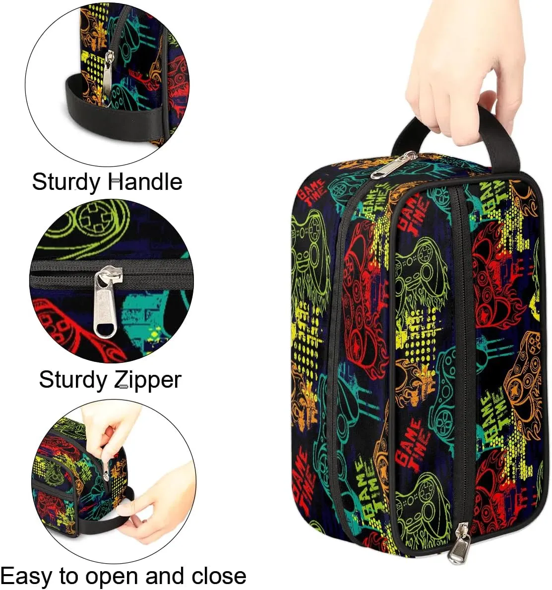 Game Joysticks Boys Travel Toiletry Bag, Kids Waterproof Hanging Dopp Kit, Wash Bag with Large Capacity for Travel, Sports, Shower