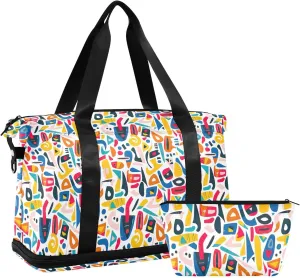 Gather Graffiti Sports Gym Bag with Waterproof Dry Wet Pocket, Travel Duffel Bag for Women Men，Workout Bag Fits Yoga, Swimming