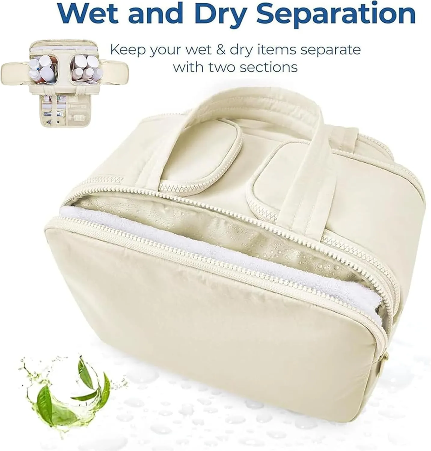 GDSAFS Large Capacity Wide-Open Travel Cosmetic Bag - Curetoaway Travel Cosmetic Bag, 4-In-1 Portable Waterproof Dry/Wet Separation Pouch Open Flat Toiletry Bags with 4 Compartments (2pcs/D)