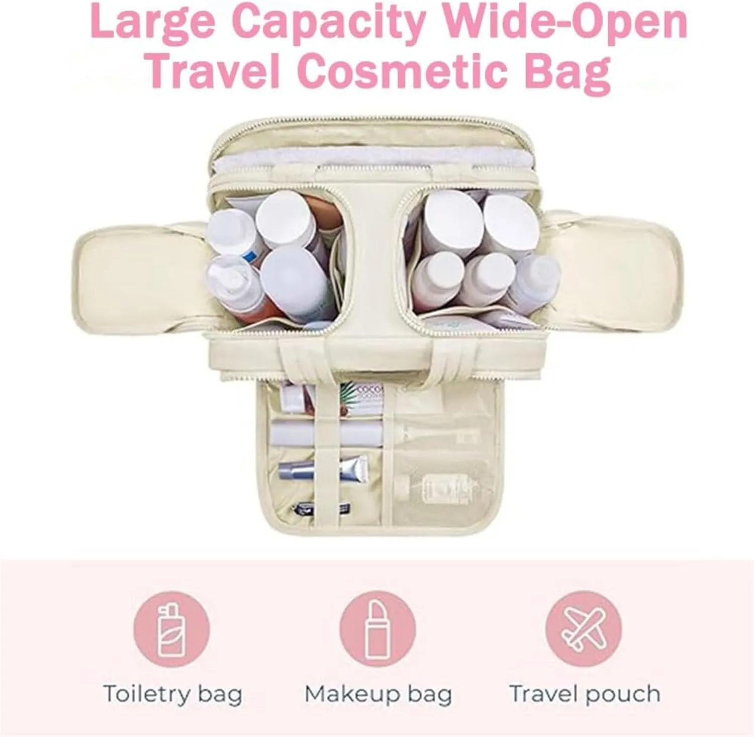 GDSAFS Large Capacity Wide-Open Travel Cosmetic Bag - Curetoaway Travel Cosmetic Bag, 4-In-1 Portable Waterproof Dry/Wet Separation Pouch Open Flat Toiletry Bags with 4 Compartments (2pcs/D)