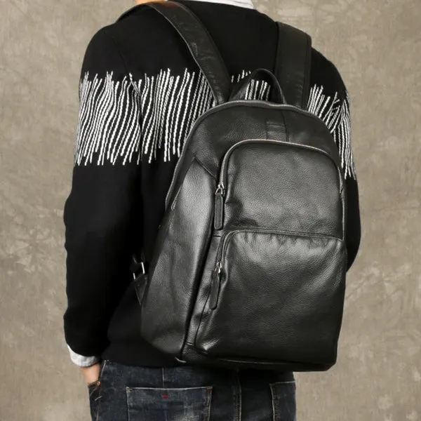 Genuine Leather Backpack, School Backpack, Casual Shoulder Laptop Backpack For Men