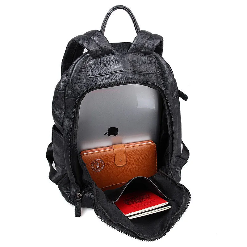 Genuine Leather Backpack, School Backpack, Casual Shoulder Laptop Backpack For Men