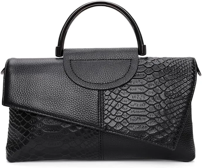 Genuine leather snake pattern handbag for women's fashionable and versatile top layer cowhide one shoulder crossbody small bag