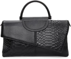 Genuine leather snake pattern handbag for women's fashionable and versatile top layer cowhide one shoulder crossbody small bag