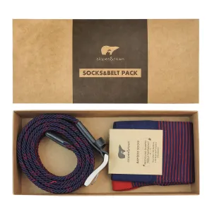 Gift box belt Robbie and Burgundy Stripes Socks