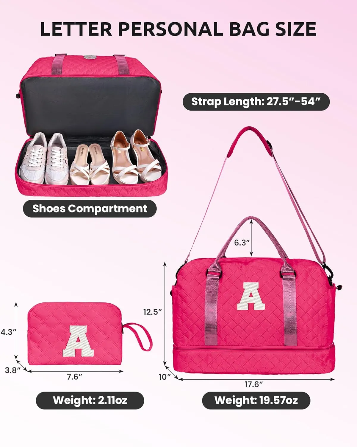 Gifts for Women-Gift Ideas for Woman, Initial Travel Bag with Shoe Compartment, Personalized Weekender Bag, Monogram Overnight Bag for Women, Letter Travel Bag with Makeup Bag (Letter Y)