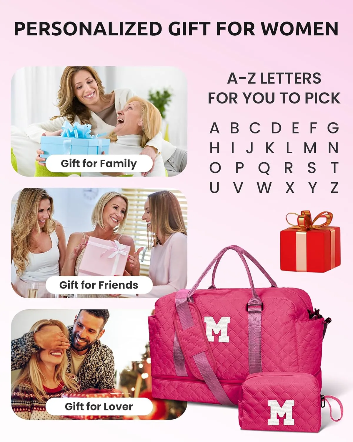 Gifts for Women-Gift Ideas for Woman, Initial Travel Bag with Shoe Compartment, Personalized Weekender Bag, Monogram Overnight Bag for Women, Letter Travel Bag with Makeup Bag (Letter Y)