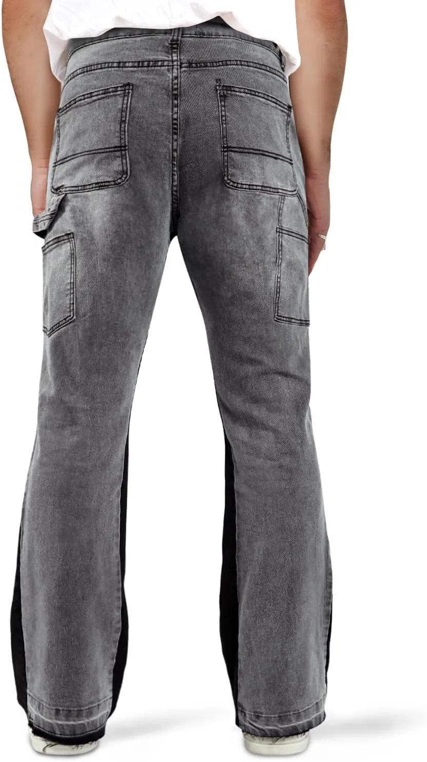GINGTTO Men's Jeans Slim Fit Flared Stacked Denim Pants Hip Hop Streetwear