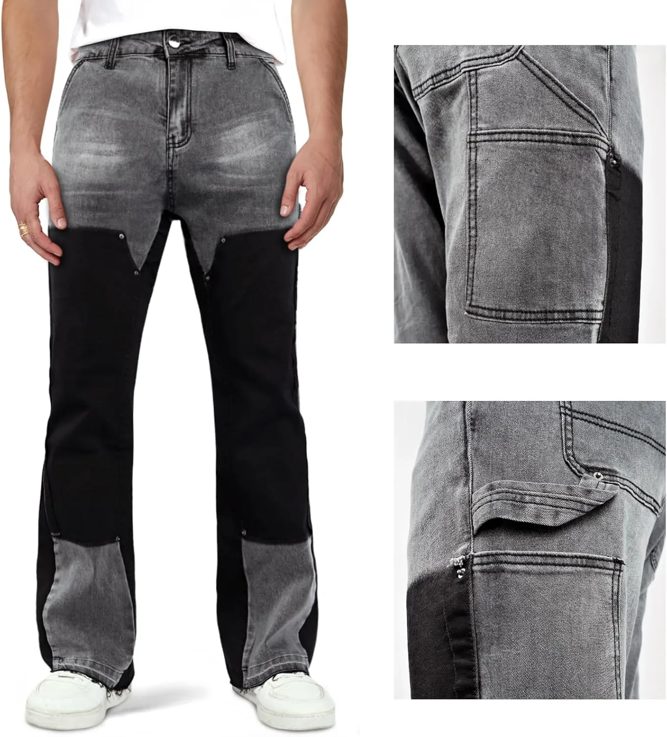 GINGTTO Men's Jeans Slim Fit Flared Stacked Denim Pants Hip Hop Streetwear