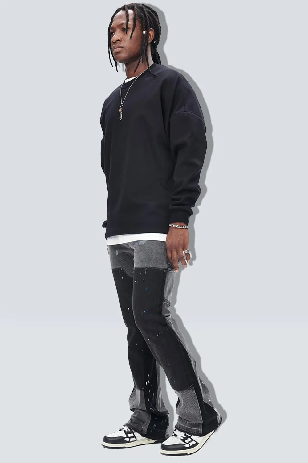 GINGTTO Men's Jeans Slim Fit Flared Stacked Denim Pants Hip Hop Streetwear